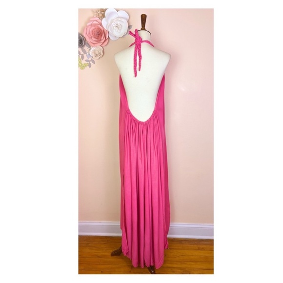 New! Grecian Margarita Open Back Halter Maxi Dress with Side Slits in Pink - Picture 14 of 15